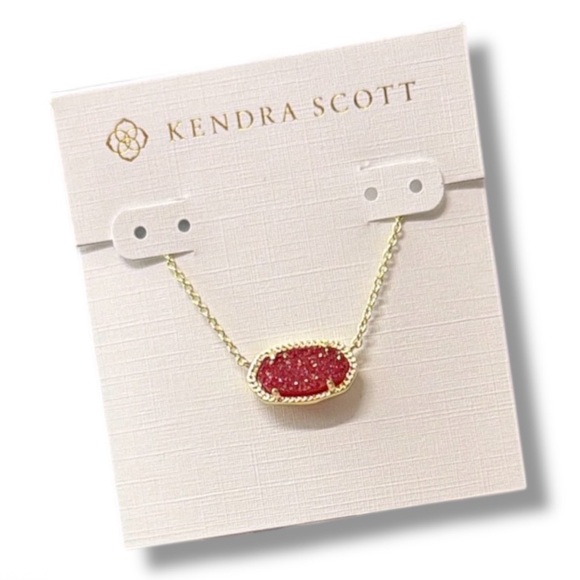 Kendra Scott Jewelry - Kendra Scott Elisa Gold Pendant Necklace Red Drusy Stone 15-17” - NEW